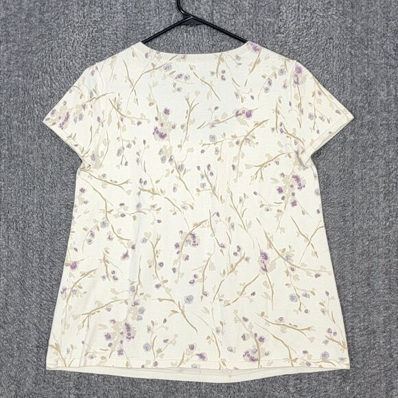 J. Jill Sweater Womens Petite Small Ivory Floral Stretch Knit Short Sleeve Top - Picture 8 of 12